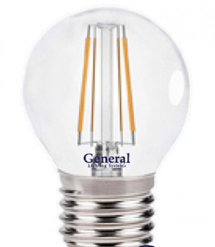 Лампа светодиодная филамент General  Шар G45S E27 220В 7Вт 2700К картинка 